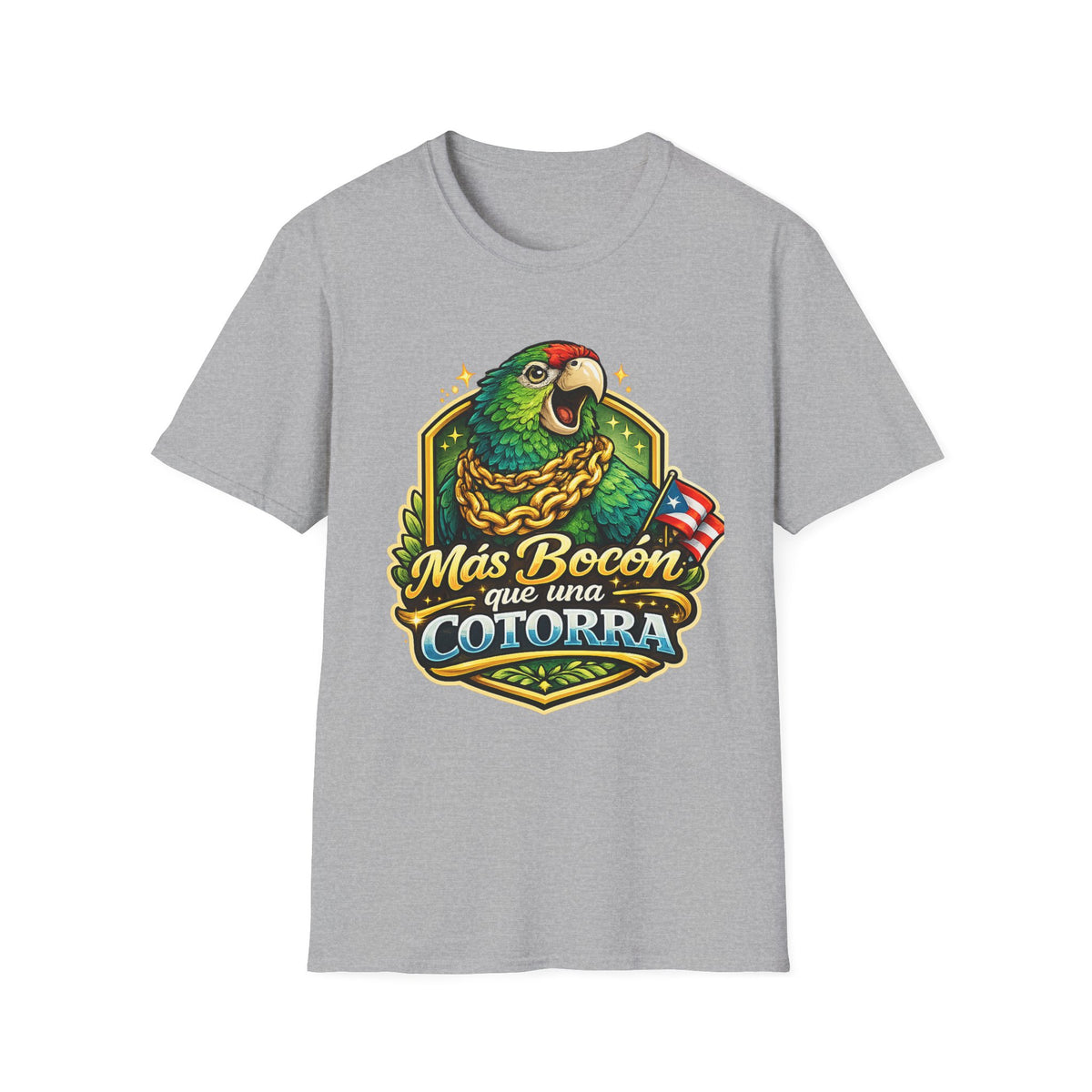 Parrot T-Shirt — “Más Bocón Que Una Cotorra” Puerto Rican Pride Graphic Tee