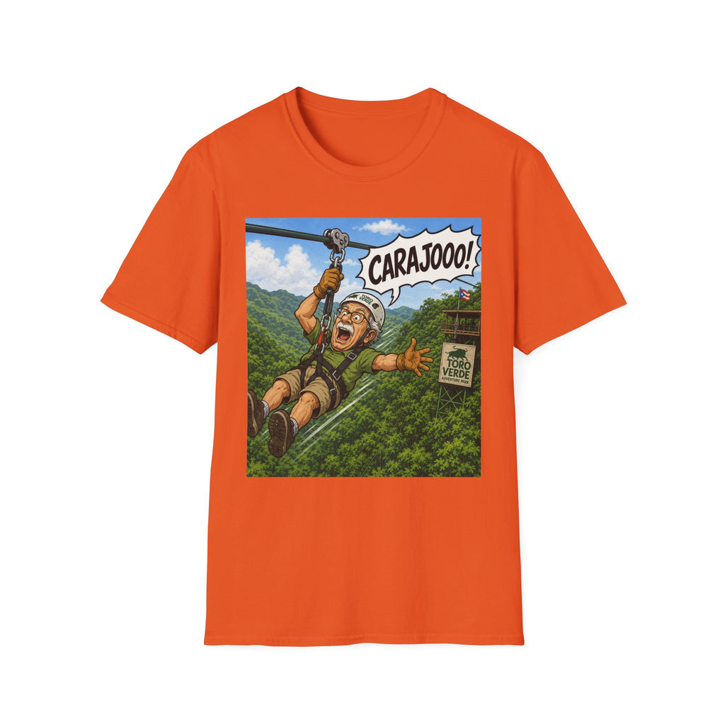 Zipline Adventure T‑Shirt — 'CARAJOOO!' Funny Ziplining Graphic Tee