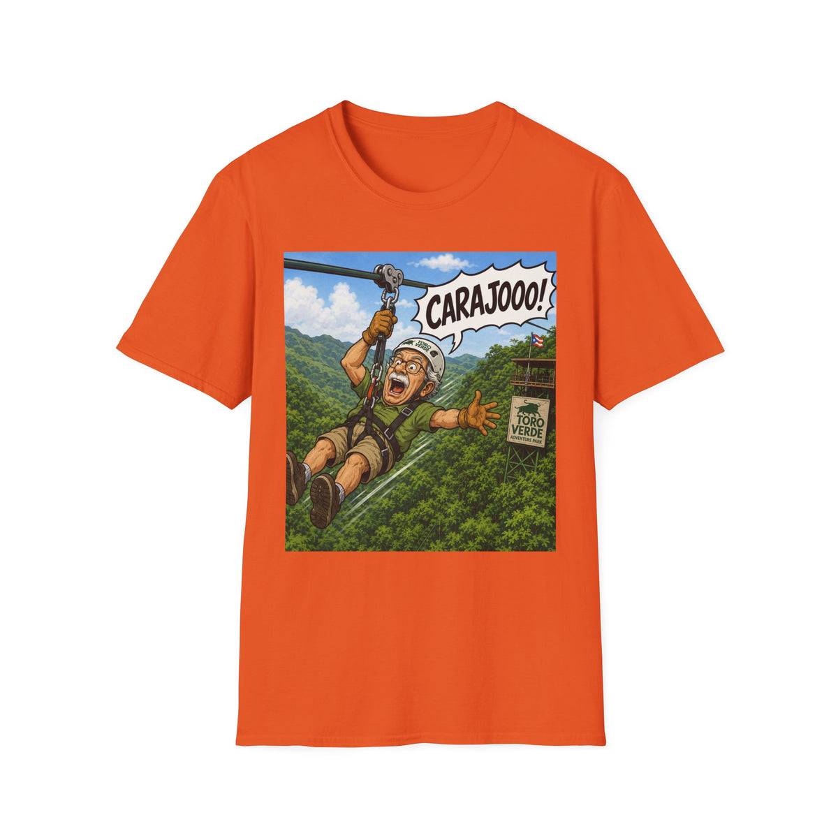 Zipline Adventure T‑Shirt — 'CARAJOOO!' Funny Ziplining Graphic Tee