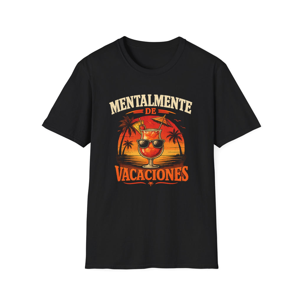 T-Shirt — "Mentalmente de Vacaciones" Tropical Sunset Graphic Tee