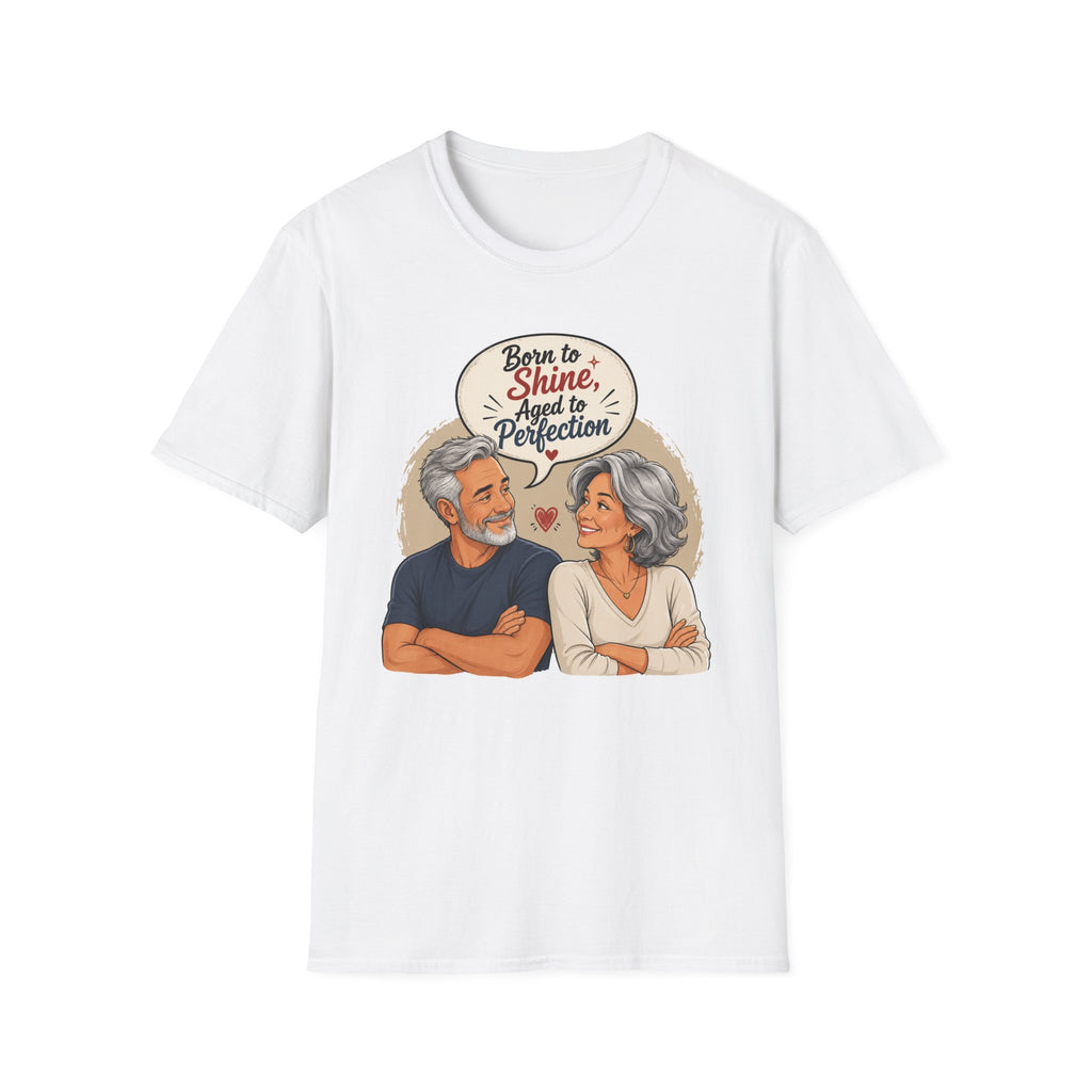 Born to Shine, Aged to Perfection (Retro Senior Couple Graphic) T-Shirt
