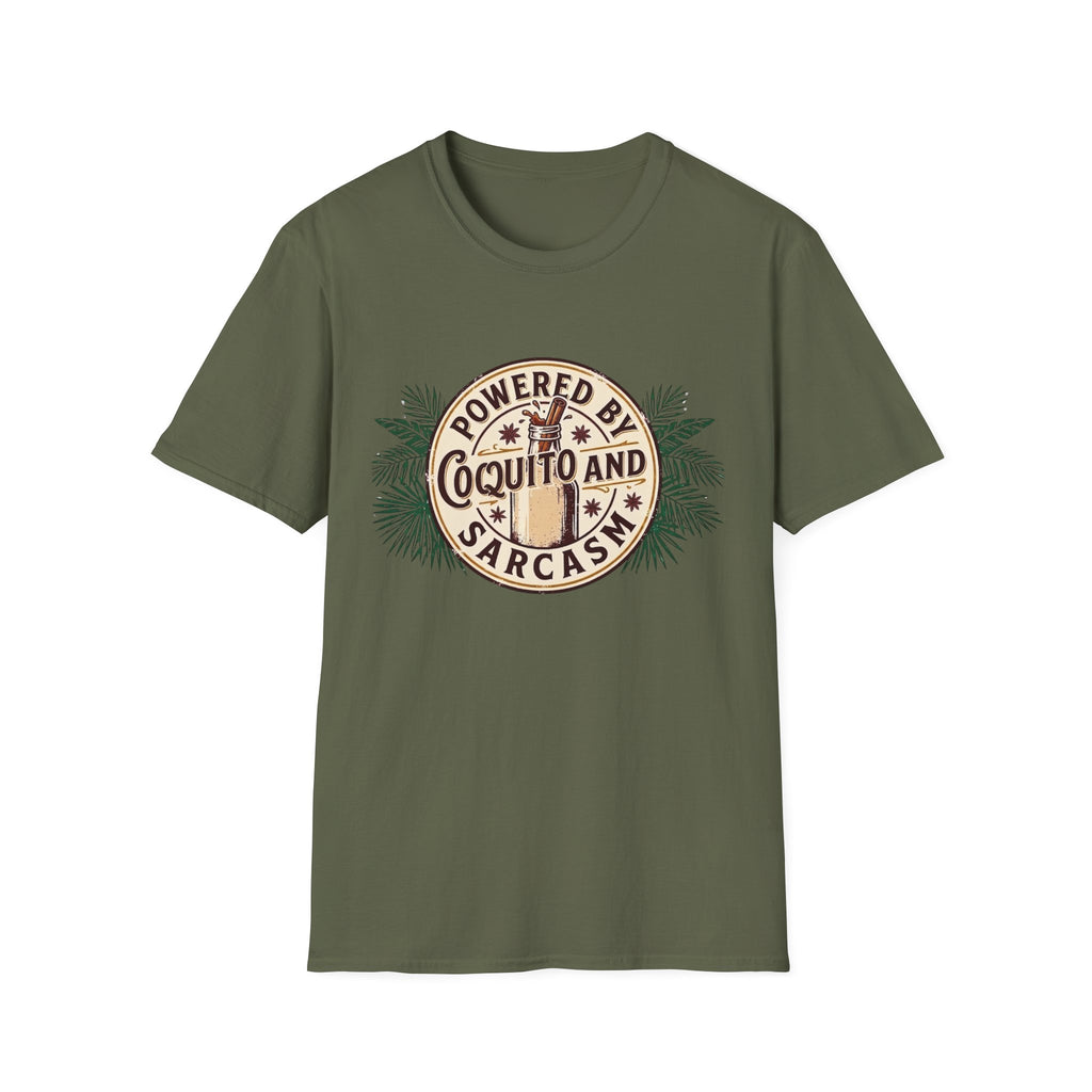 "Powered by Coquito and Sarcasm" T-Shirt