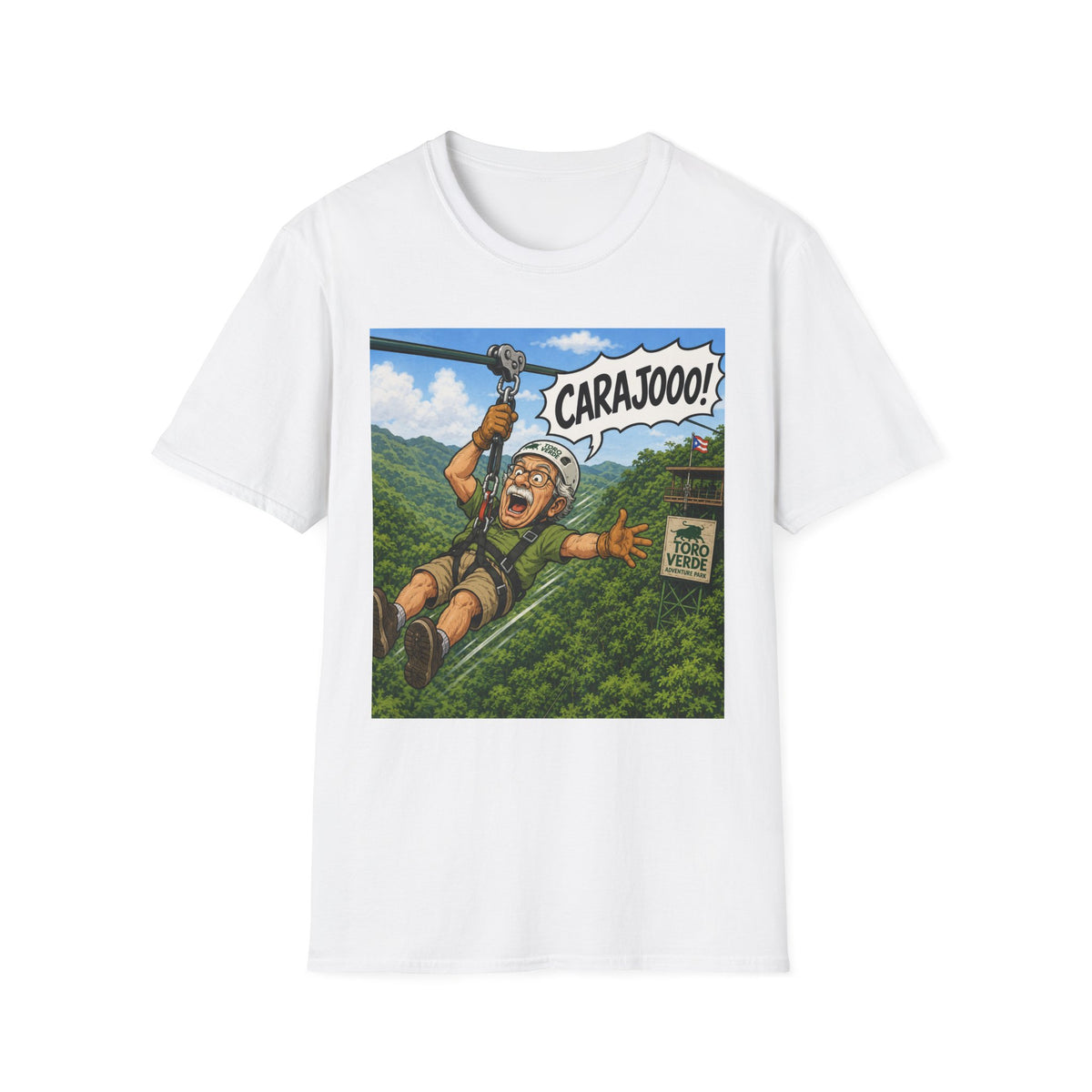 Zipline Adventure T‑Shirt — 'CARAJOOO!' Funny Ziplining Graphic Tee