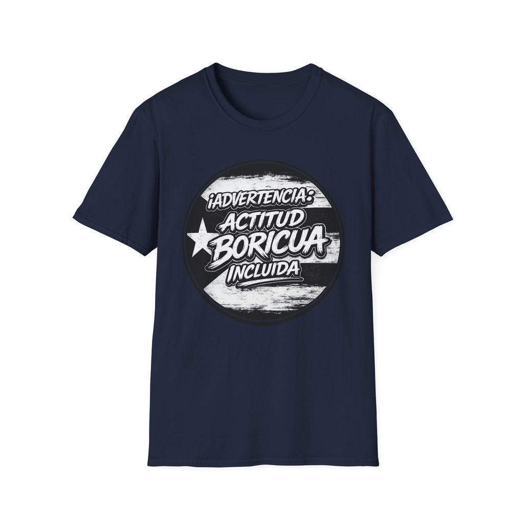 Advertencia Actitud Boricua T-Shirt | Puerto Rican Pride, Retro Badge Design