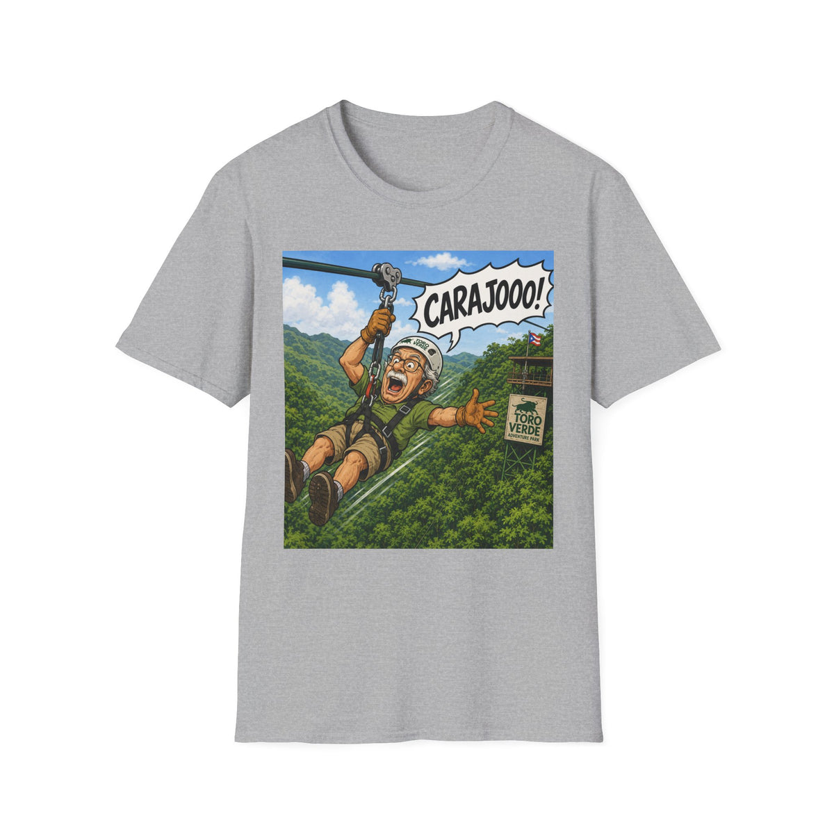 Zipline Adventure T‑Shirt — 'CARAJOOO!' Funny Ziplining Graphic Tee