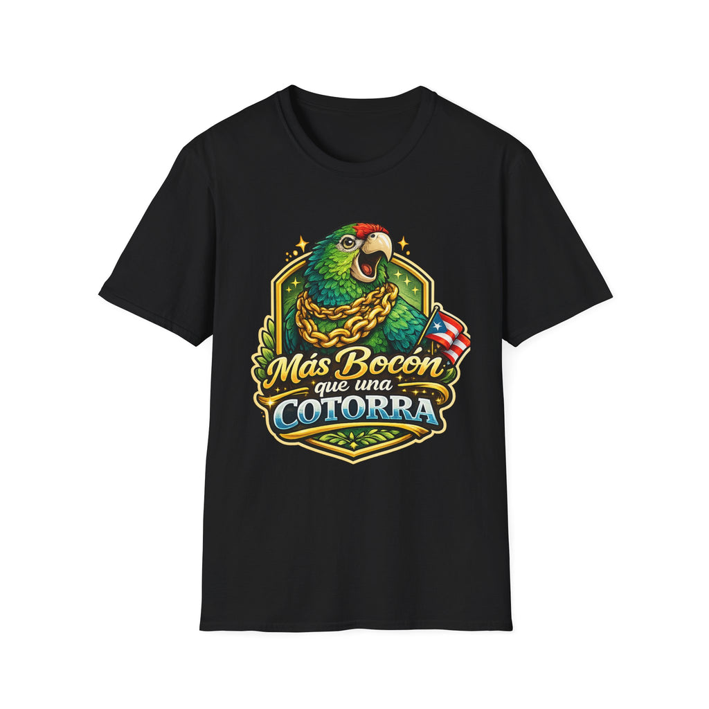 Parrot T-Shirt — “Más Bocón Que Una Cotorra” Puerto Rican Pride Graphic Tee