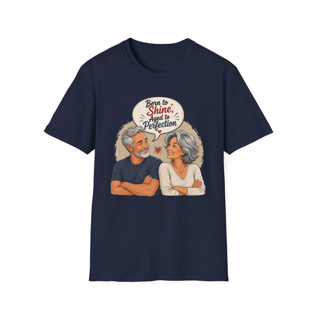 Born to Shine, Aged to Perfection (Retro Senior Couple Graphic) T-Shirt