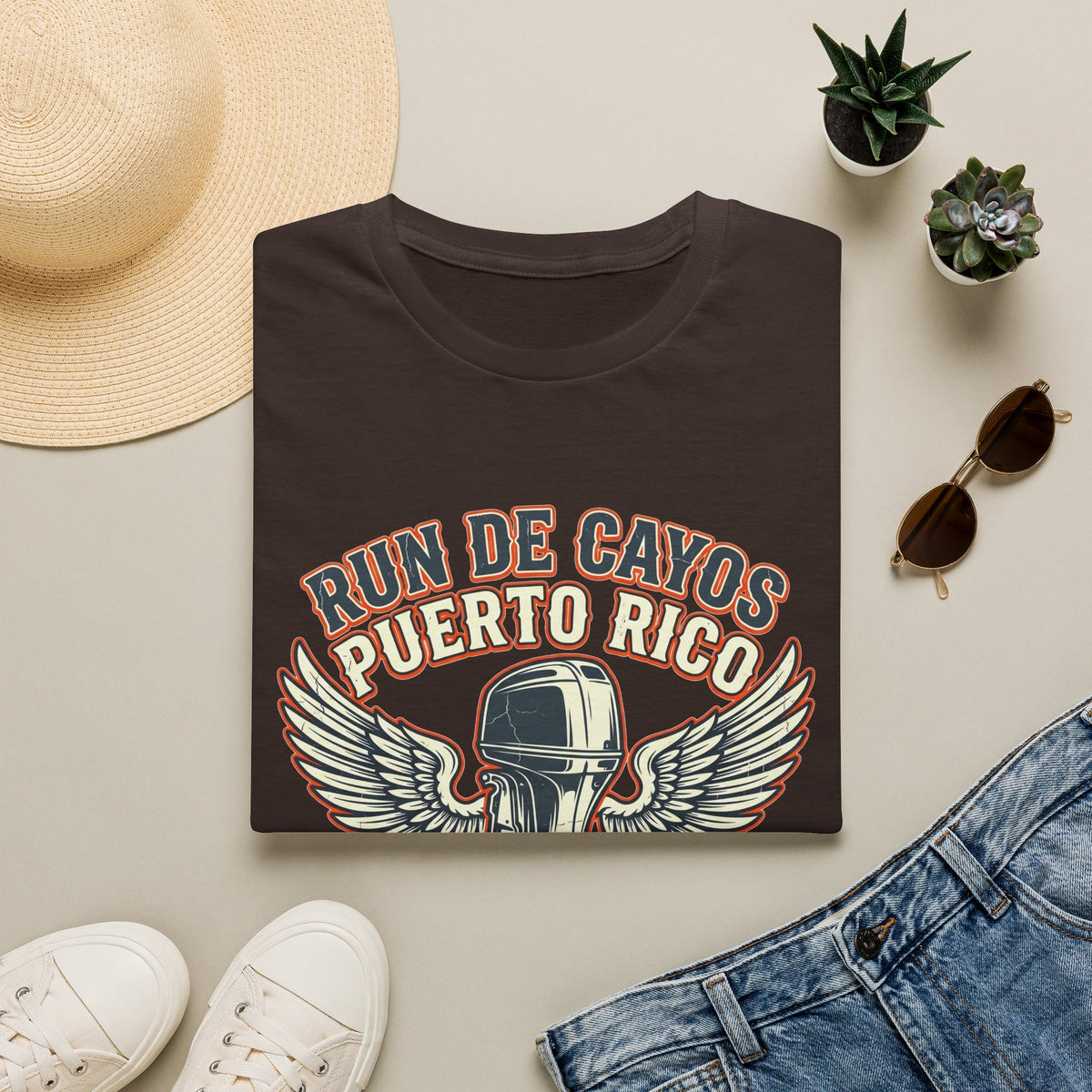 Run de Cayos Puerto Rico T-Shirt | Vintage Motorcycle Helmet Wings