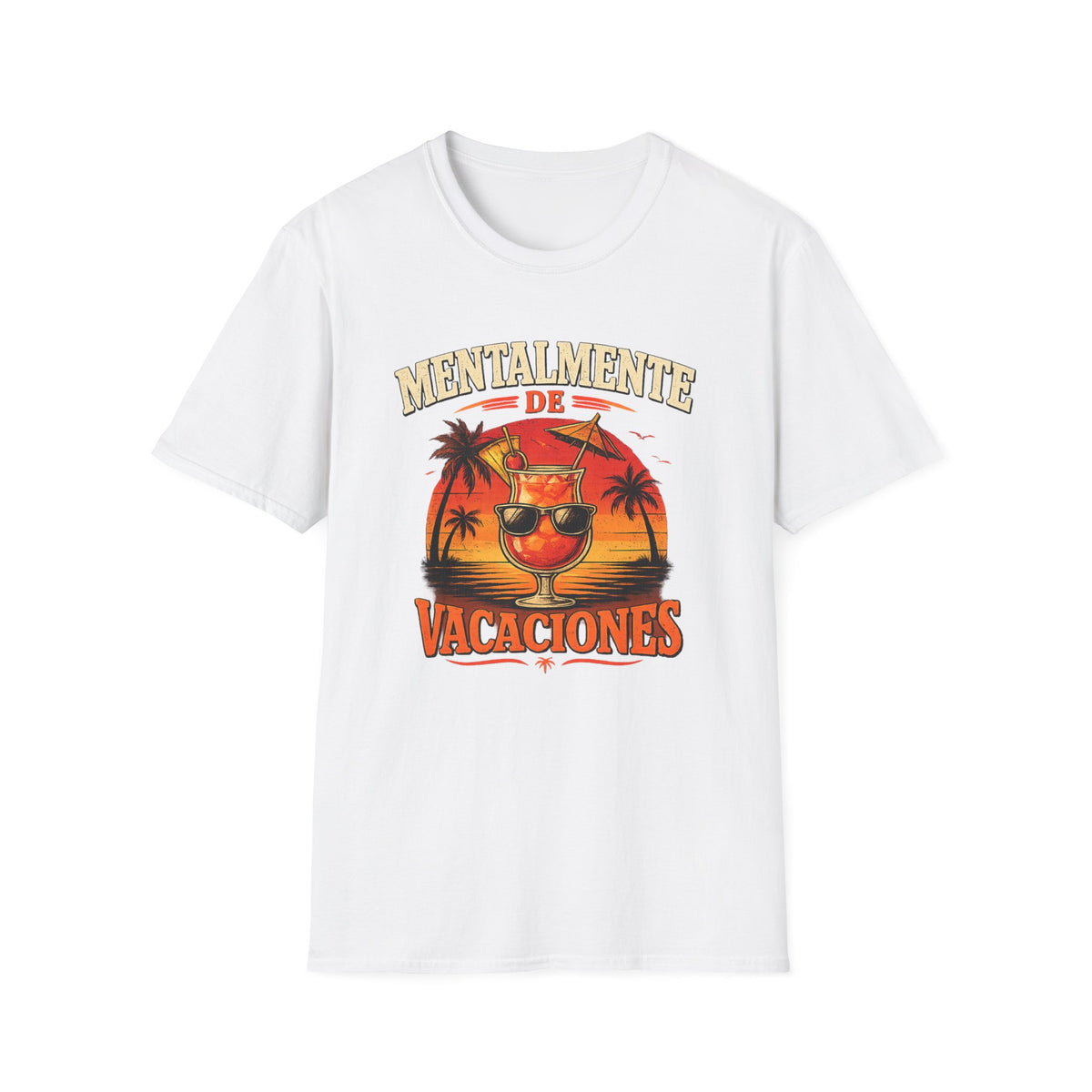 T-Shirt — "Mentalmente de Vacaciones" Tropical Sunset Graphic Tee
