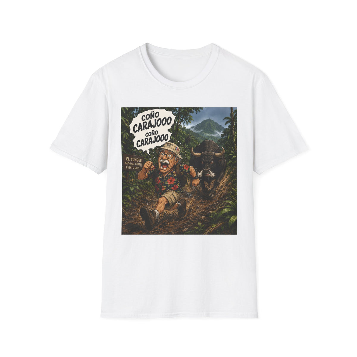 Graphic T-Shirt — Vintage Tropical Poster "Coño Carajooo"