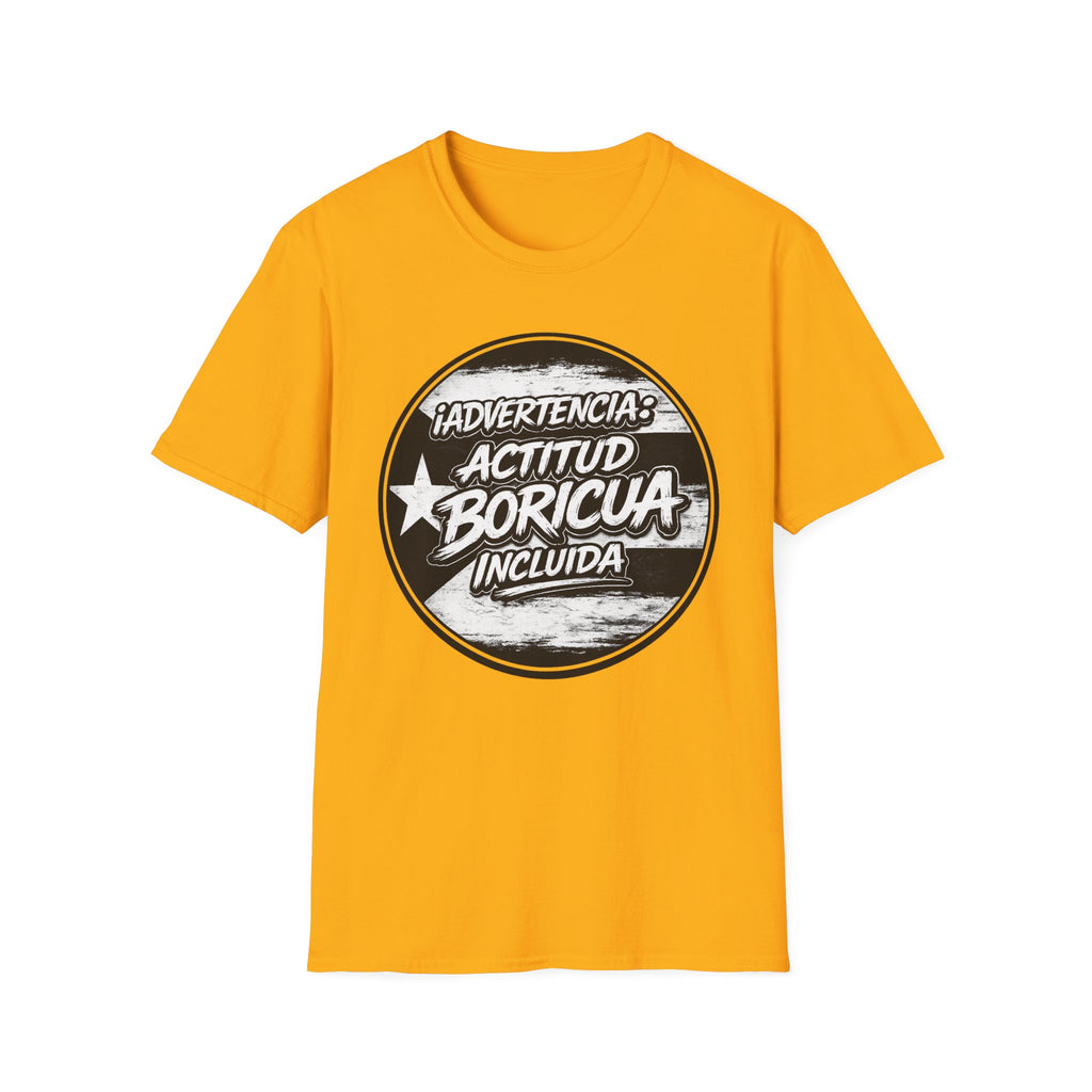 Advertencia Actitud Boricua T-Shirt | Puerto Rican Pride, Retro Badge Design