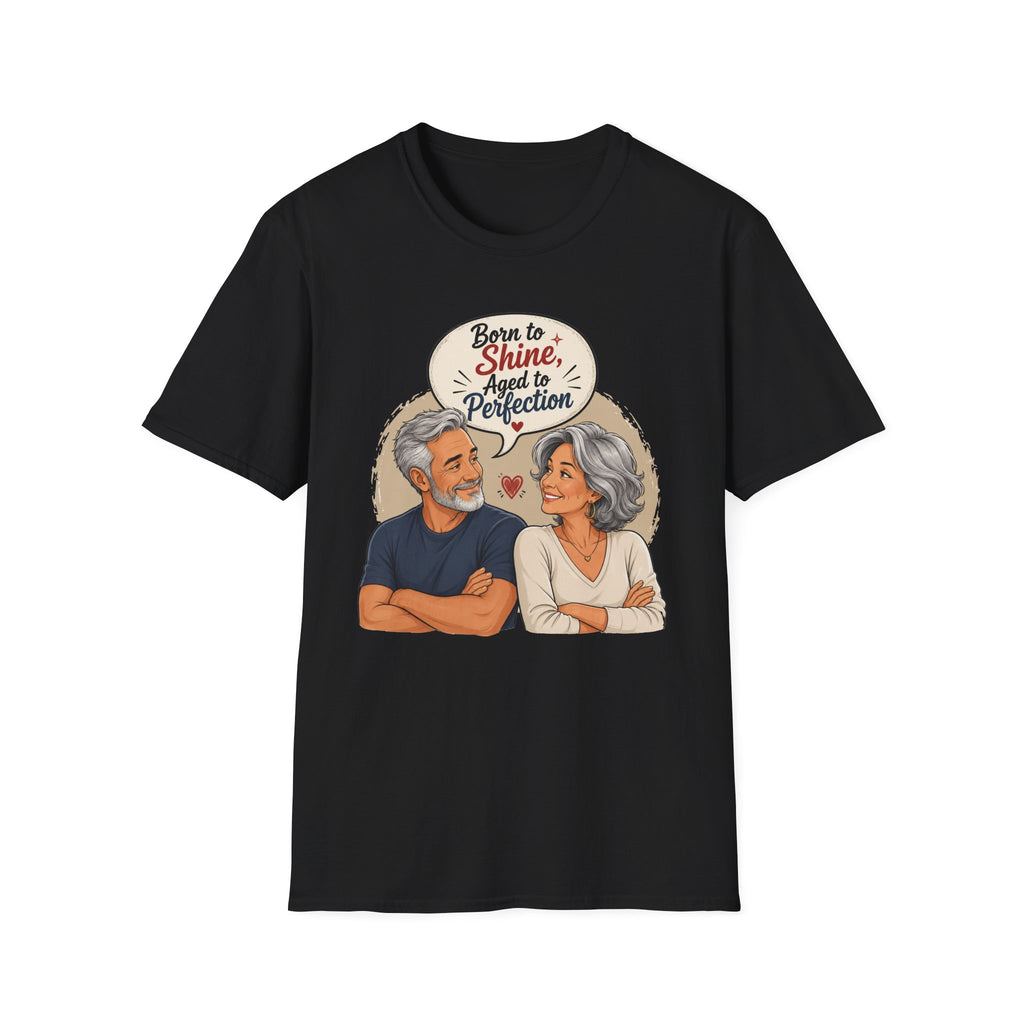 Born to Shine, Aged to Perfection (Retro Senior Couple Graphic) T-Shirt