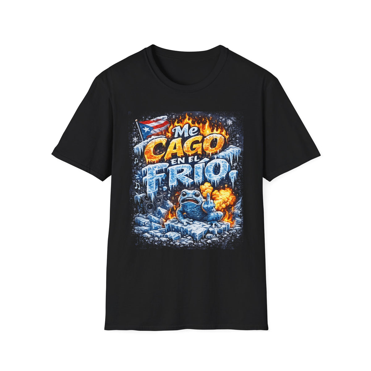 "Me Cago en el Frío" Puerto Rican Flame & Ice Graphic T-Shirt