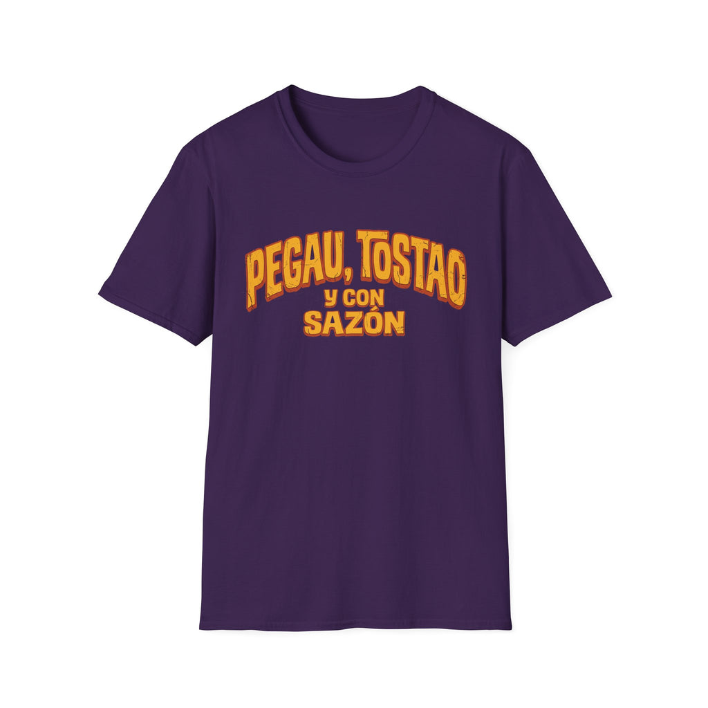 "Pegau, Tostao y Con Sazón" Retro Spanish Phrase T-shirt