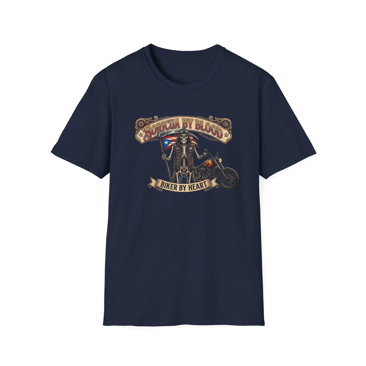 Boricua By Blood Motorcycle Grim Reaper T-Shirt
