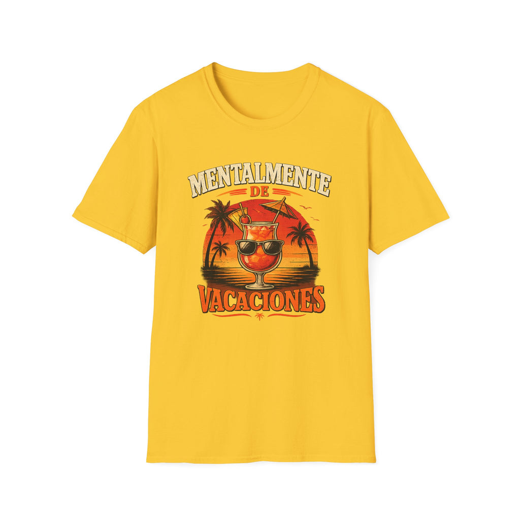 T-Shirt — "Mentalmente de Vacaciones" Tropical Sunset Graphic Tee