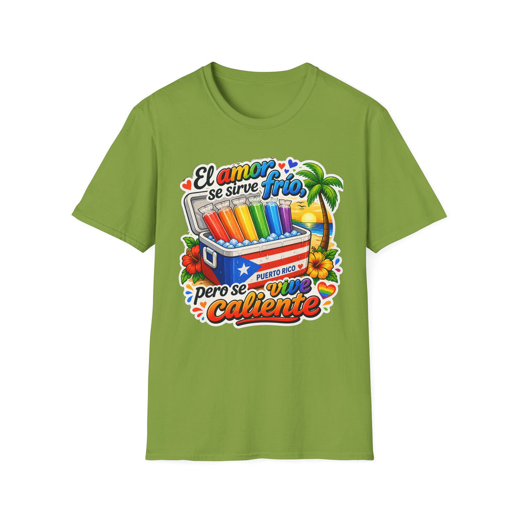 T-Shirt — “El amor se sirve frío” Rainbow Popsicle Cooler Graphic Tee