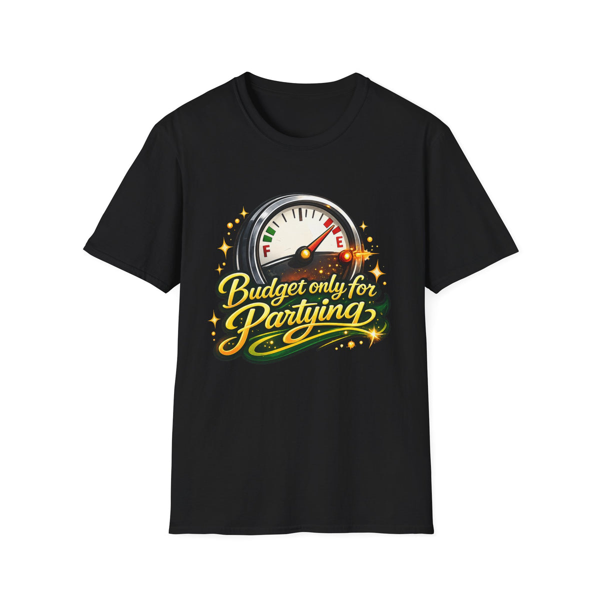 T-Shirt — "Budget Only for Partying" Fuel Gauge Graphic Tee