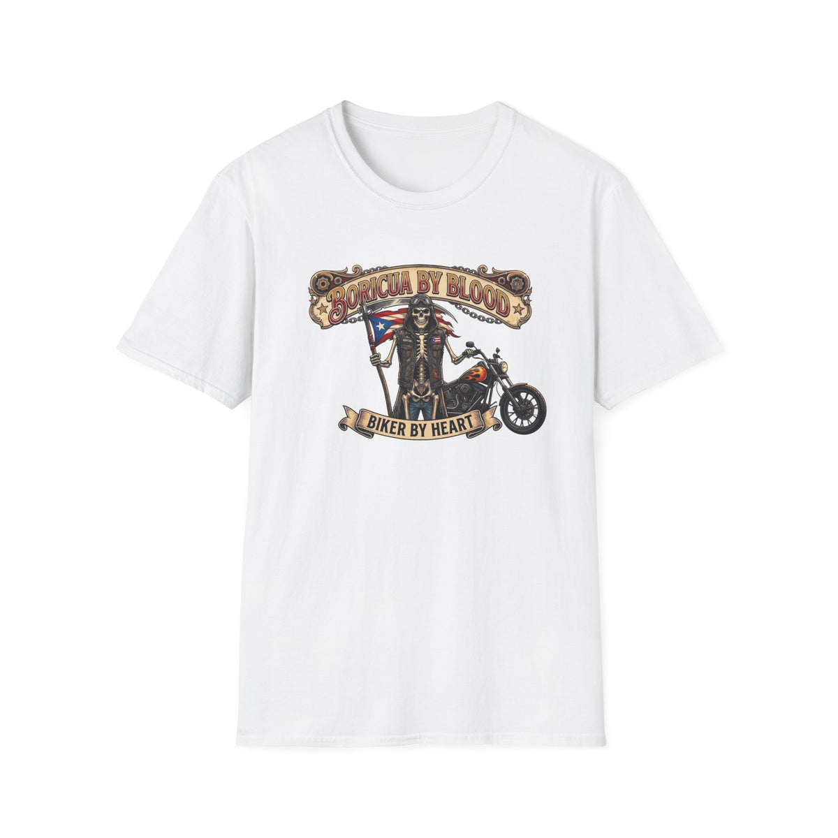 Boricua By Blood Motorcycle Grim Reaper T-Shirt