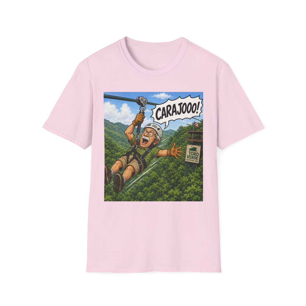 Zipline Adventure T‑Shirt — 'CARAJOOO!' Funny Ziplining Graphic Tee