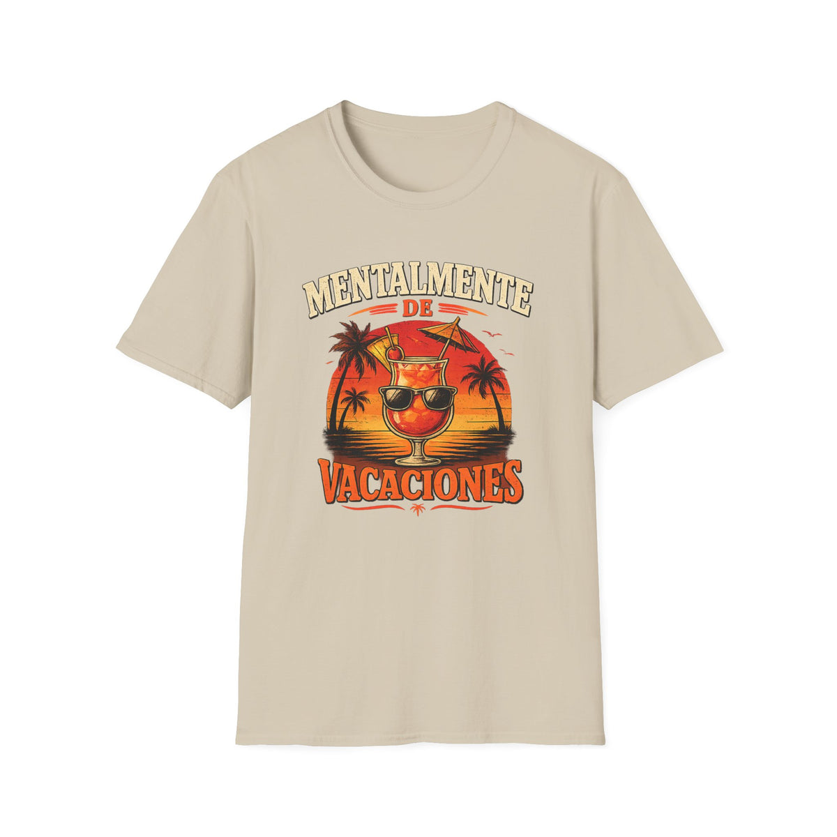T-Shirt — "Mentalmente de Vacaciones" Tropical Sunset Graphic Tee