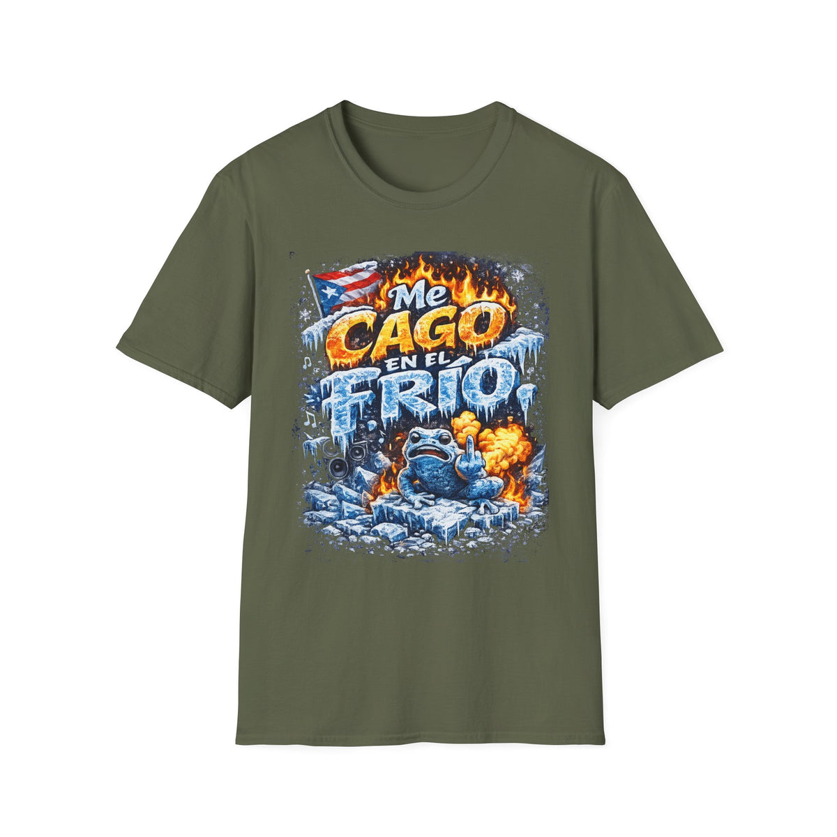 "Me Cago en el Frío" Puerto Rican Flame & Ice Graphic T-Shirt