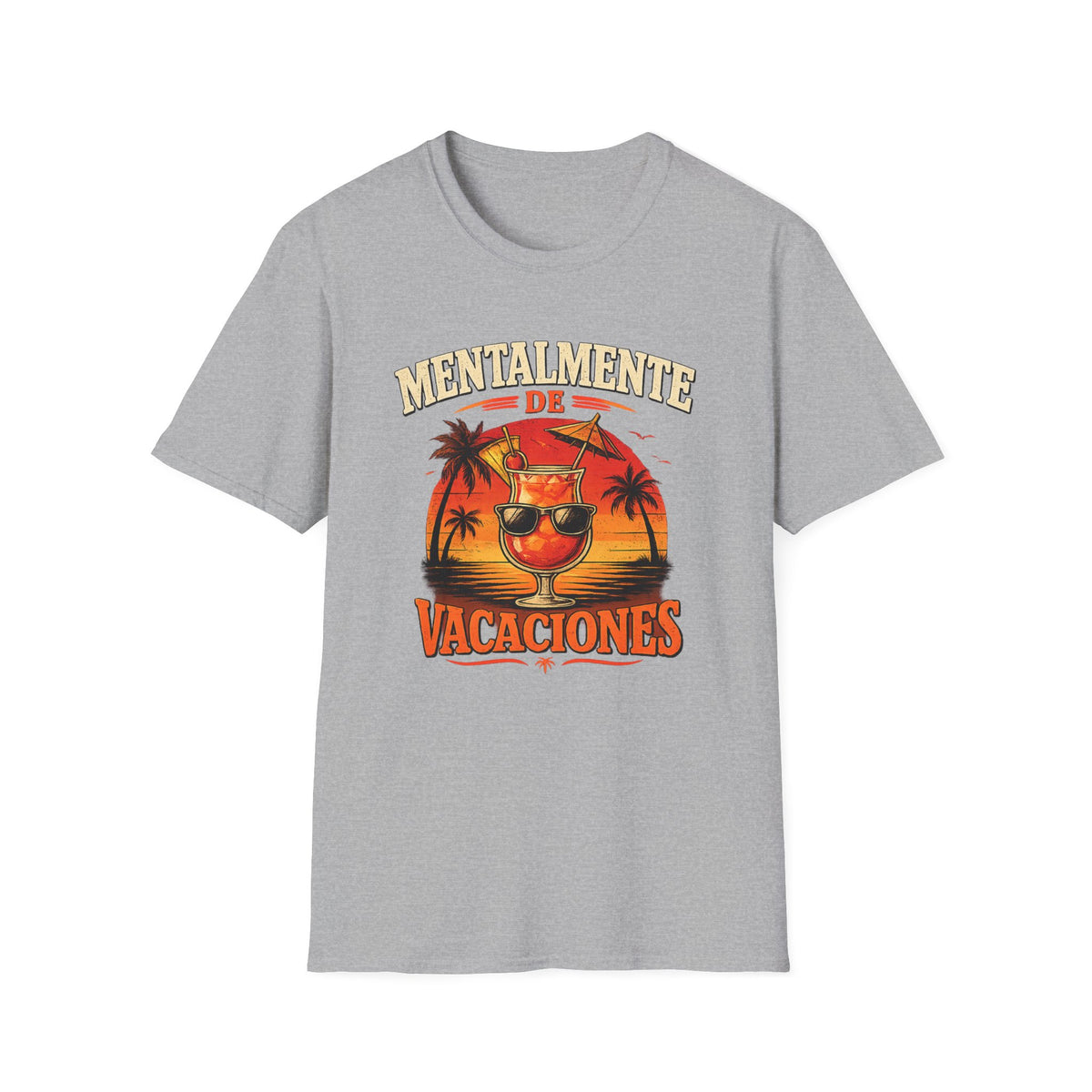 T-Shirt — "Mentalmente de Vacaciones" Tropical Sunset Graphic Tee