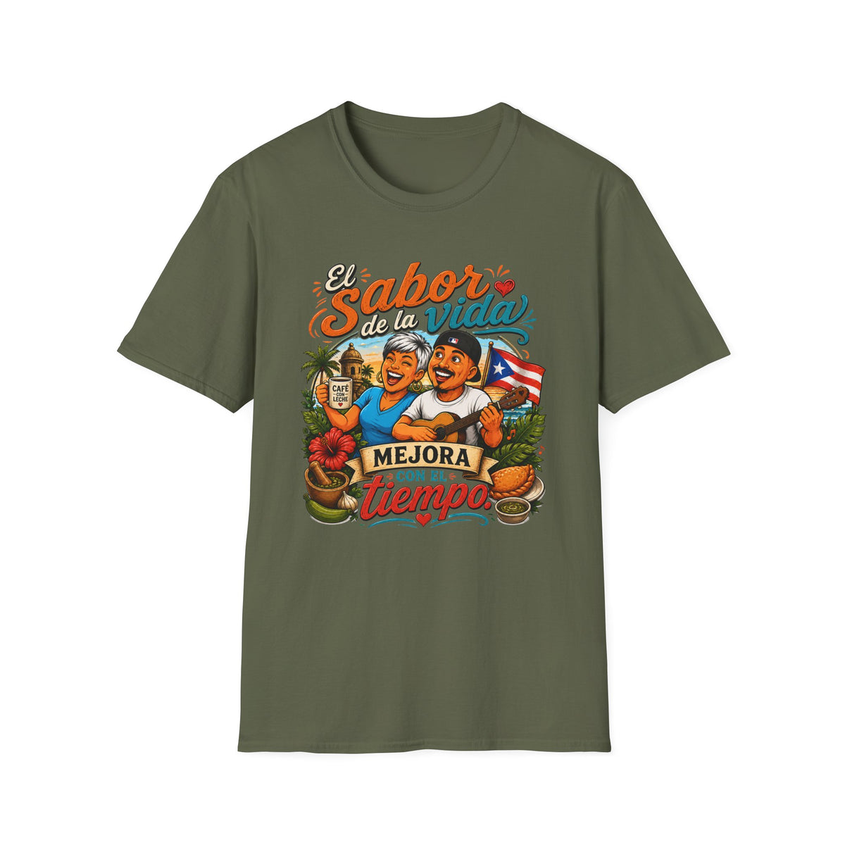 "El Sabor de la Vida Mejora Con Tiempo" Puerto Rican Pride T-Shirt