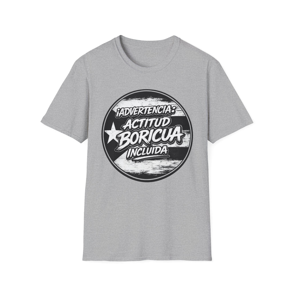 Advertencia Actitud Boricua T-Shirt | Puerto Rican Pride, Retro Badge Design