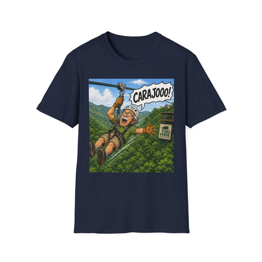 Zipline Adventure T‑Shirt — 'CARAJOOO!' Funny Ziplining Graphic Tee