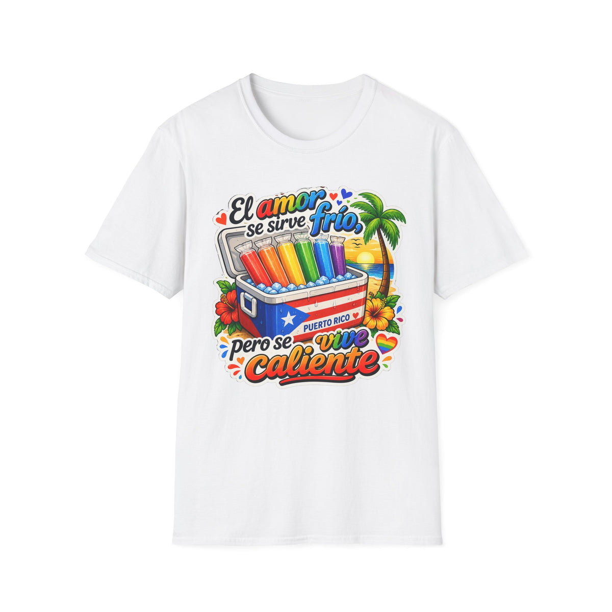 T-Shirt — “El amor se sirve frío” Rainbow Popsicle Cooler Graphic Tee