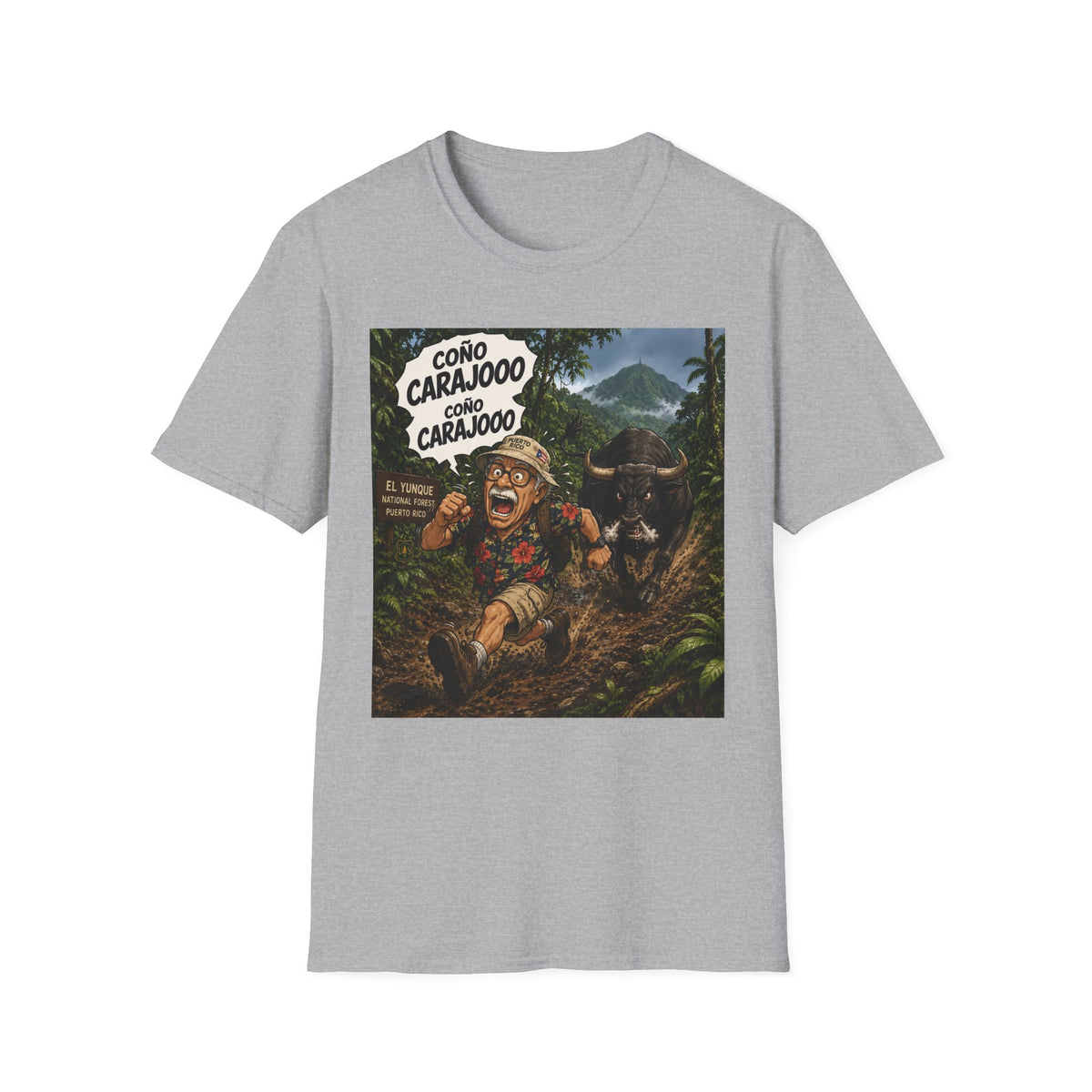 Graphic T-Shirt — Vintage Tropical Poster "Coño Carajooo"