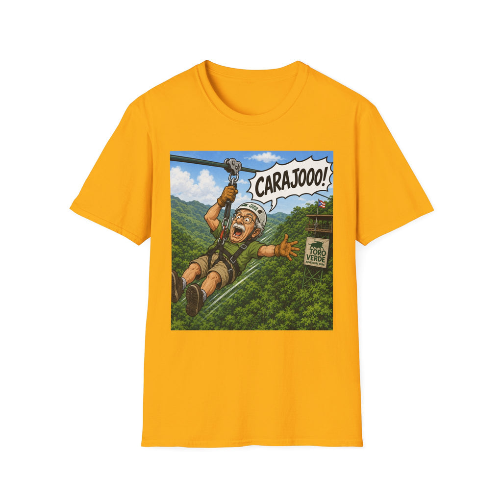 Zipline Adventure T‑Shirt — 'CARAJOOO!' Funny Ziplining Graphic Tee