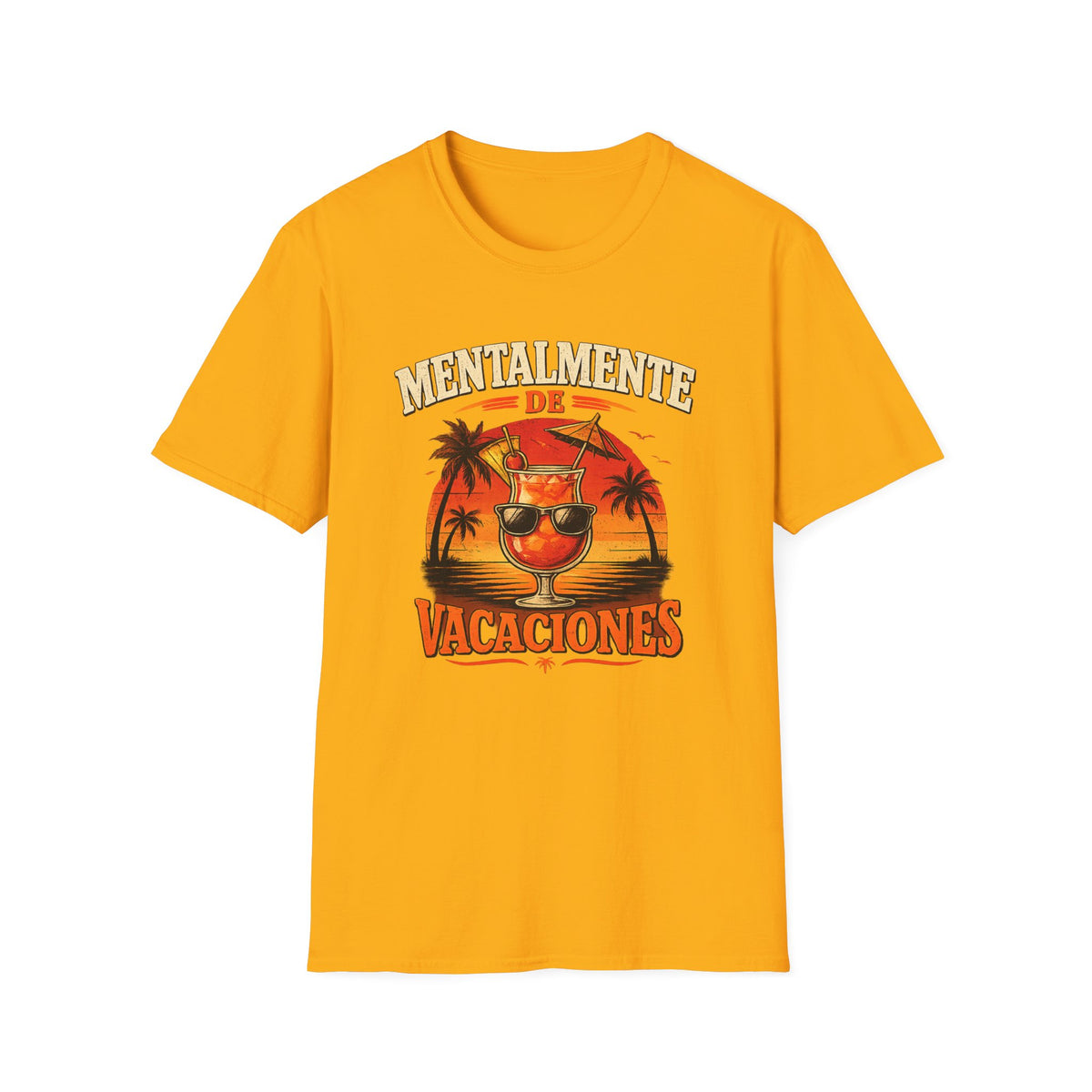 T-Shirt — "Mentalmente de Vacaciones" Tropical Sunset Graphic Tee