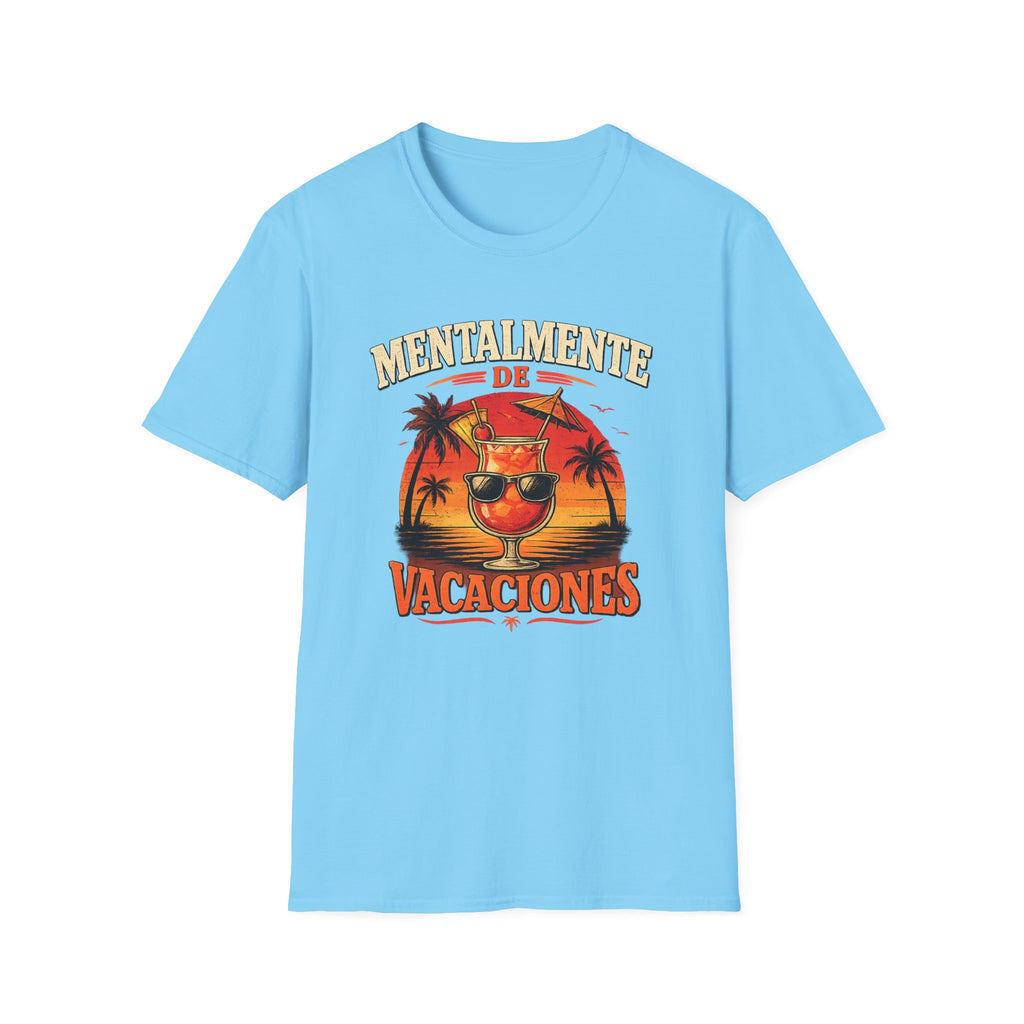 T-Shirt — "Mentalmente de Vacaciones" Tropical Sunset Graphic Tee