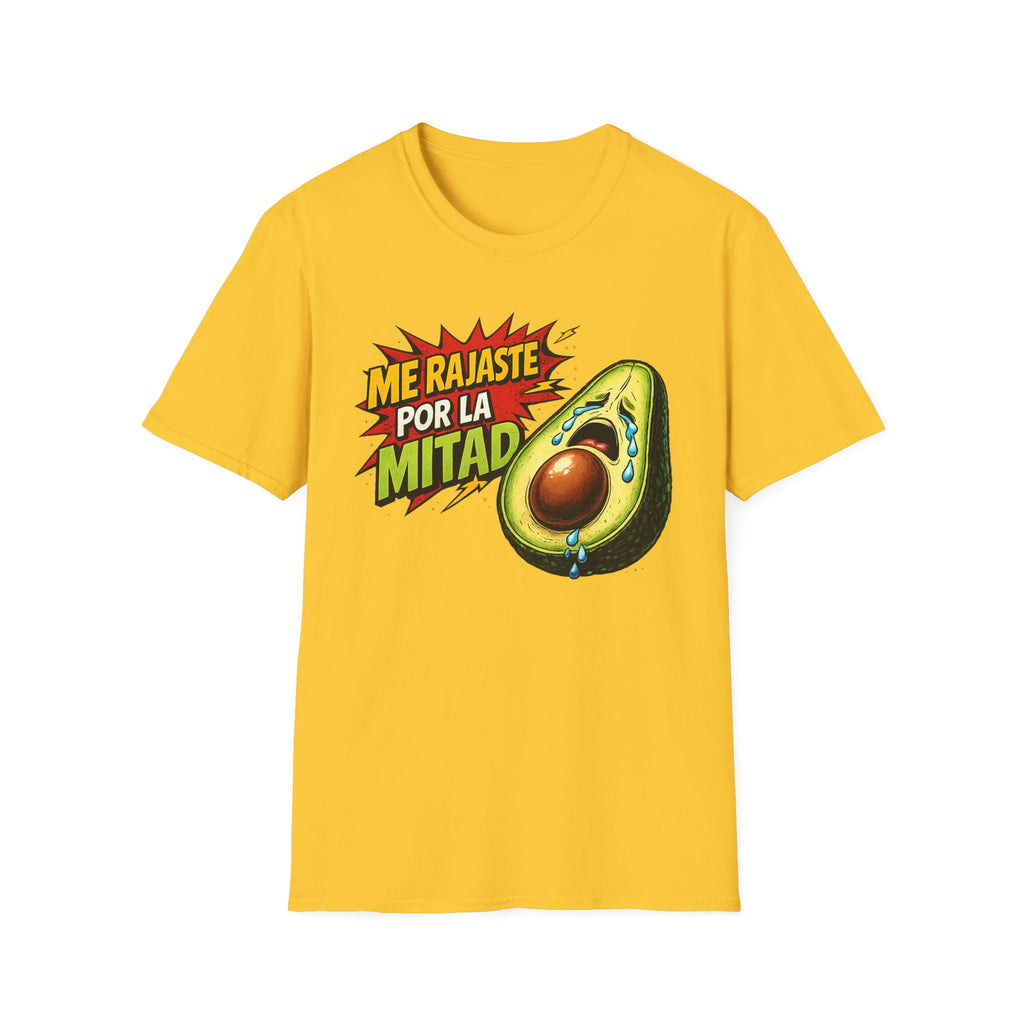 Me Rajaste Por La Mitad Avocado T-Shirt — Funny Spanish Heartbreak Graphic Tee